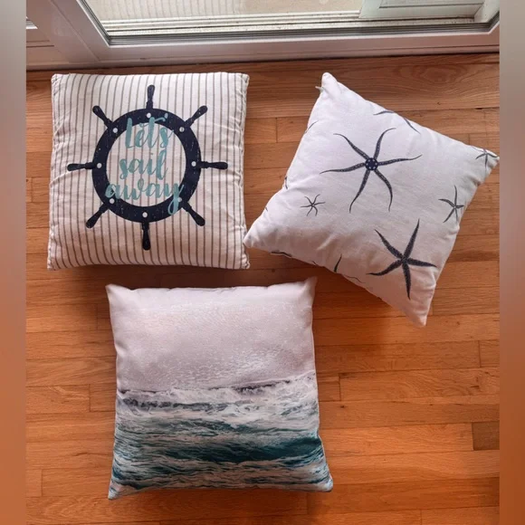 Nautical Themed Decorative Pillow Set - Blue and White - Picture 2 of 10